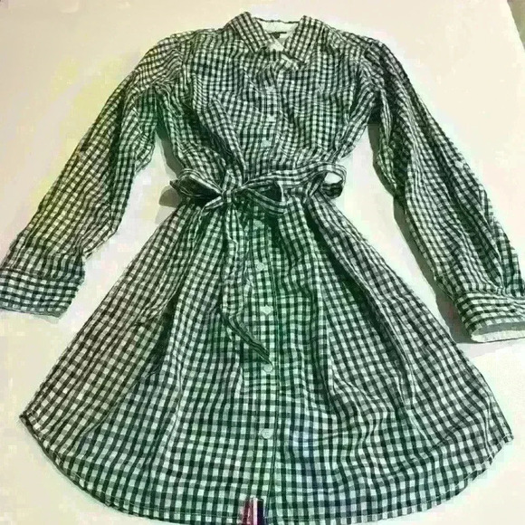 NWT. US Polo Long Sleeve Gingham Shirt Dress. Size: Medium. Color: Navy & White - Picture 3 of 10